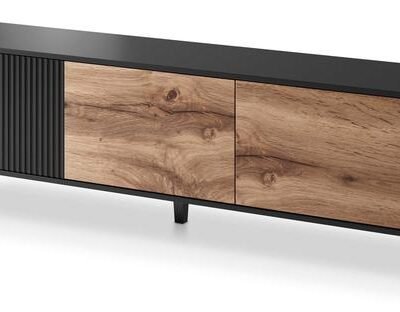 TV staliukas ąžuolo sp./juoda sp., 180 cm x 40 cm x 52 cm